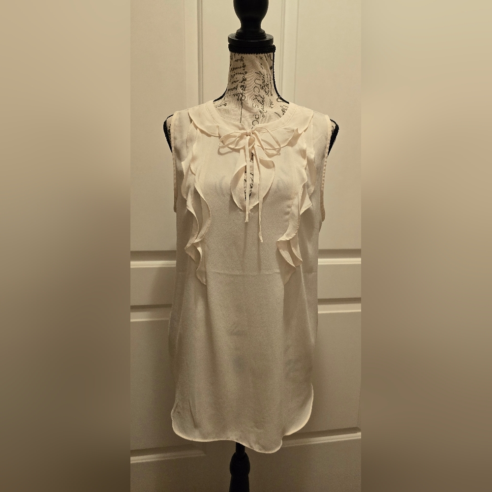 Ann Taylor LOFT Neck Tie Sleeveless Top Cream Medium NWOT